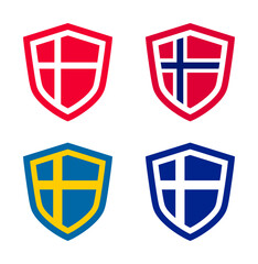 vector set of shield icon badge - flag nation (denmark, norway, sweden, finland)