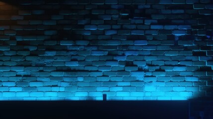 Blue Illuminated Brick Wall Background