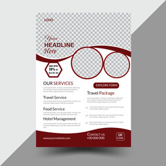 Modern and creative business flyer design template with  dark red. 