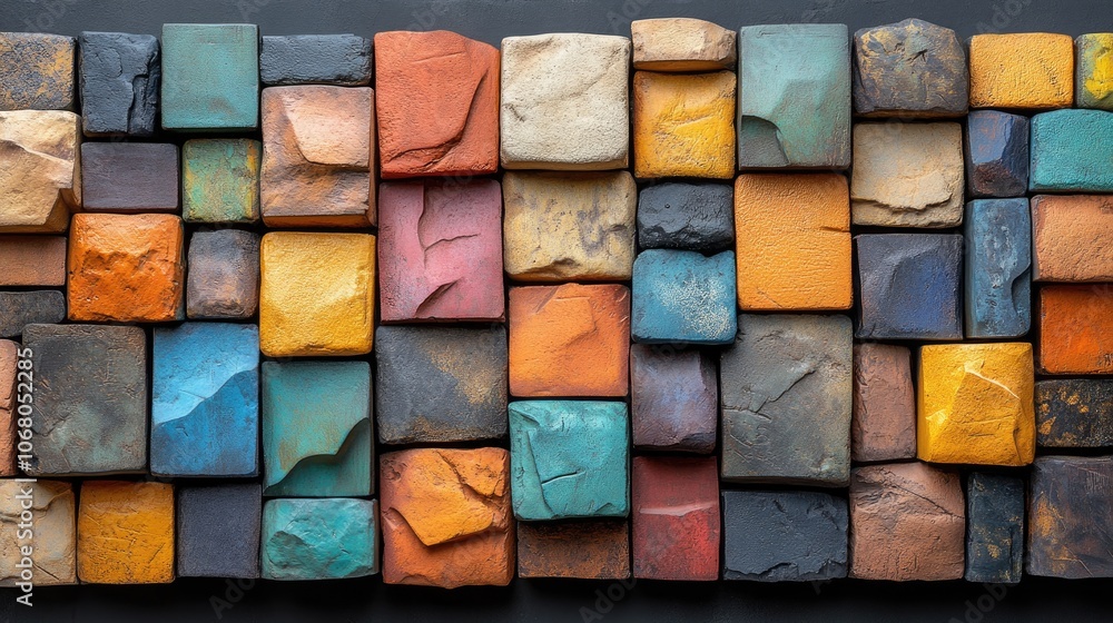 Poster colorful textured blocks arranged in pattern. ideal for backgrounds, textures, or design projects.