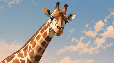 Obraz premium Puzzled and Staring Giraffe with Tilted Head, Isolated on Plain Background for a Playful, Curious Look