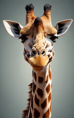 Puzzled and Staring Giraffe with Tilted Head, Isolated on Plain Background for a Playful, Curious Look