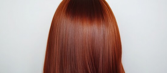 Naklejka premium Classic shoulder-length straight hair with blunt bangs, rich chestnut brown color, smooth texture, clean white background 