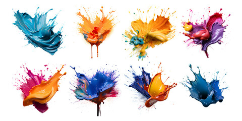 Colorful Paint Splashes on Transparent Background