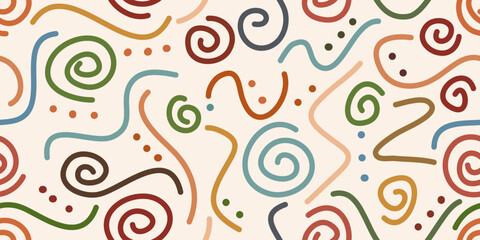 Colorful lines doodle Seamless pattern background. Creative minimalist modern line art background. vector illustrations