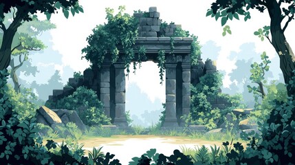 Fototapeta premium Overgrown Ancient Temple Ruins in Lush Jungle Setting