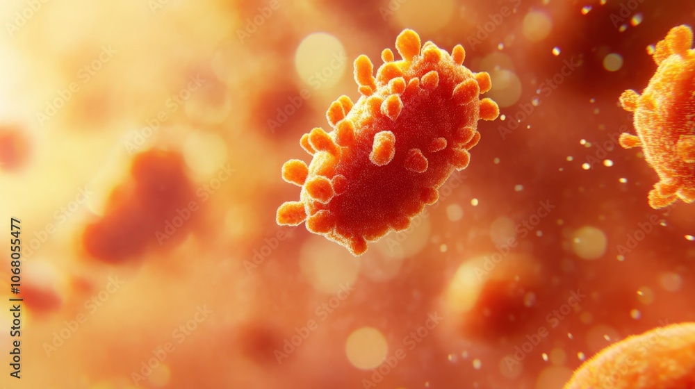 Poster close-up of a virus particle in a microscopic view.