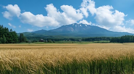 Fototapeta premium Golden Wheat Field Under a Blue Sky