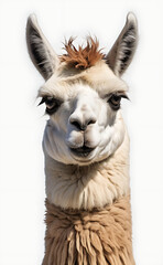 Obraz premium Angry and Stubborn Llama with Squinted Eyes and Tight Lips, Isolated on Plain Background for Humorous Look