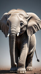 Pouting Baby Elephant with Droopy Ears and Sad Eyes, Isolated on Plain Background for Adorable Appeal