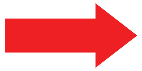 Red arrow. Right pointing arrow. Straight large solid long red arrow icon. Vector illustration.