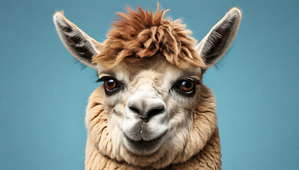 Obraz premium Angry and Stubborn Llama with Squinted Eyes and Tight Lips, Isolated on Plain Background for Humorous Look