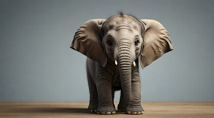 Fototapeta premium Pouting Baby Elephant with Droopy Ears and Sad Eyes, Isolated on Plain Background for Adorable Appeal