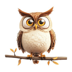 Obraz premium Cute Cartoon Owl Perched on Branch