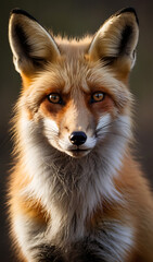 Fototapeta premium Alarmed Fox with Perked Ears and Alert Eyes, Isolated on Plain Background for an Intense Look