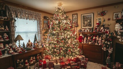 Holiday spirit captured in a Christmas tree with ornaments and gifts