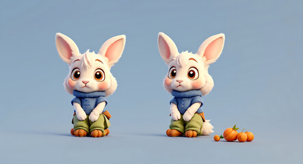 Shy and Blushing Bunny with Big Ears Folded Down, Isolated on Plain Background for Charming Appeal