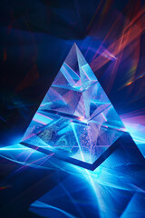  Vibrant geometric figure in holographic colors against dark background