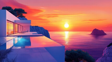 Serene Villa by the Mediterranean Sea at Sunset