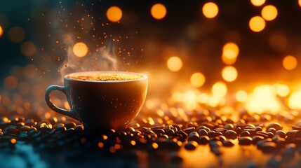 Steaming Coffee Cups in a Misty Ambiance