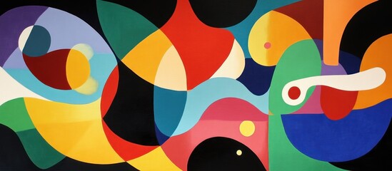 Abstract geometric shapes in bright colors on a black background.