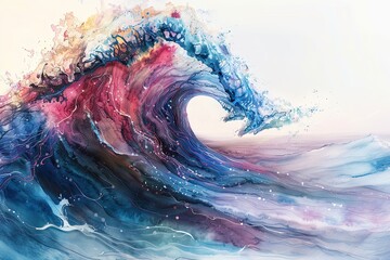 Explore the beauty of oceanic circuitry in a vibrant watercolor wave cresting