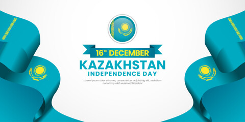 Kazakhstan Ribbon Flag Independence Day banner background design with blank space area