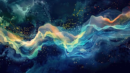 Explore the enchanting digital aurora with swirling ethereal strokes of watercolor