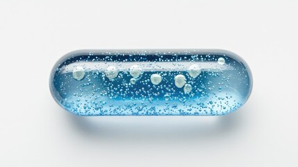 Top view of a transparent blue pill with bubble