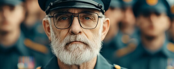 Obraz premium Focused Officer in Uniform Amidst a Crowd