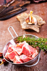 raw meat with spice in pan