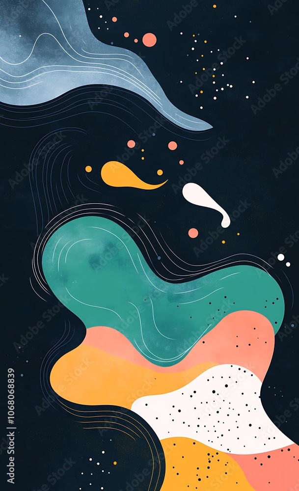 Poster a vector graphic design with colorful abstract shapes and dynamic patterns, perfect for modern