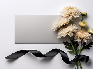 condolence message card and black ribbon