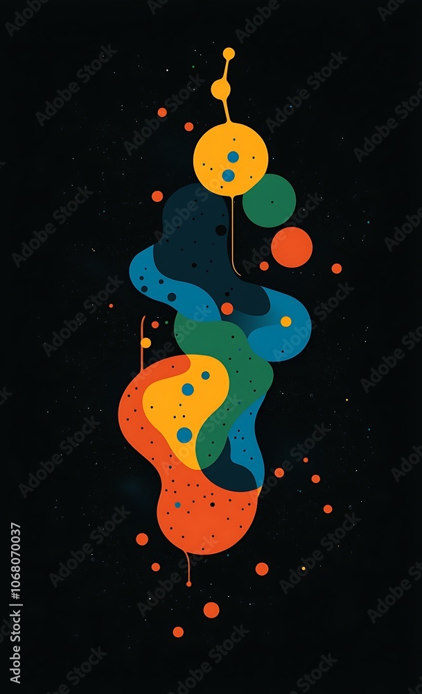 Poster a vector graphic design with colorful abstract shapes and dynamic patterns, perfect for modern