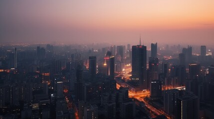 Fototapeta premium Urban Skyline at Dusk with City Lights