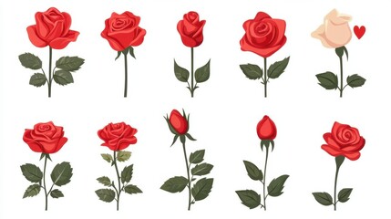 Beautiful Red and Pink Roses in Various Stages