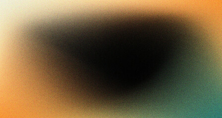 Abstract Orange green  spots on black, grainy gradient background, color noise texture effect, copy space for design