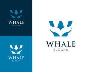 W whale logo. Initial letter W with whale tail element abstract logo design vector