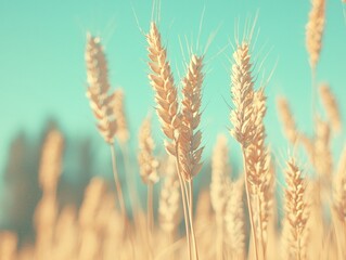 A serene field of golden wheat under a soft pastel sky.