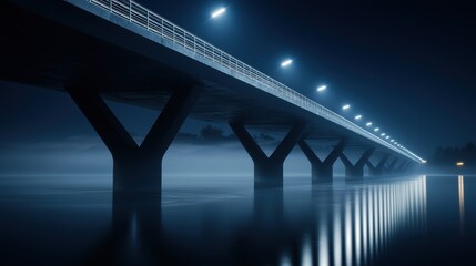 Fototapeta premium Serene night view of a modern bridge over calm waters