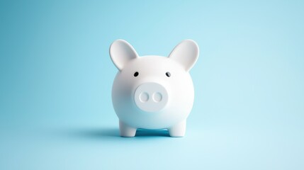 Minimalist white piggy bank on a soft blue background