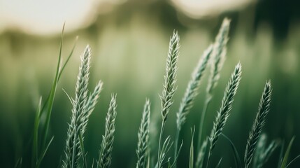 Fototapeta premium Close-up of lush green grass in a serene natural setting