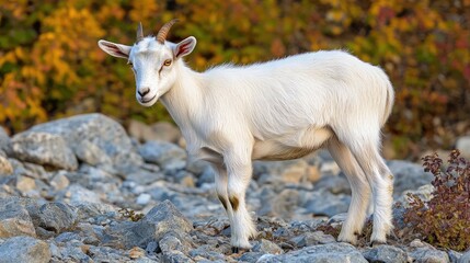 Obraz premium White Goat Among Rocky Terrain in Natural Habitat