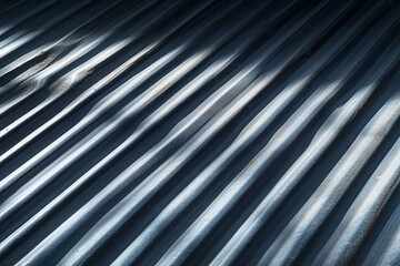 Obraz premium A detailed shot of corrugated metal sheets, showcasing the lines and shadows created by the texture in natural light.