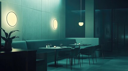 Modern Minimalist Restaurant Interior at Night