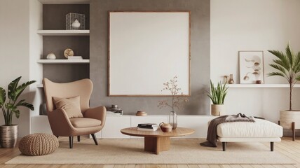 the living room of a home features a large painting by person.