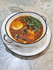 Solyanka in a white tureen