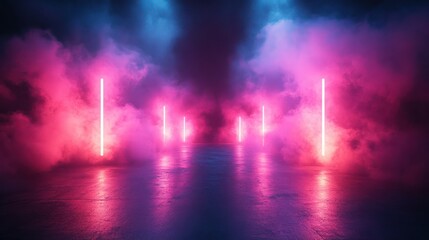 Abstract Neon Light and Smoke Scene
