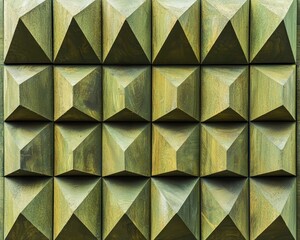 Obraz premium Ecological soundproofing with olive green wooden pyramid structure.