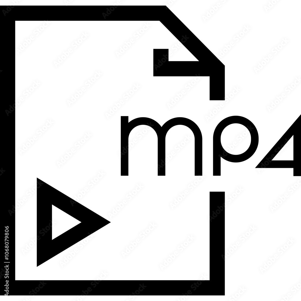 Poster a digital representation illustrating the format of a media file, featuring an mp4 symbol and playba